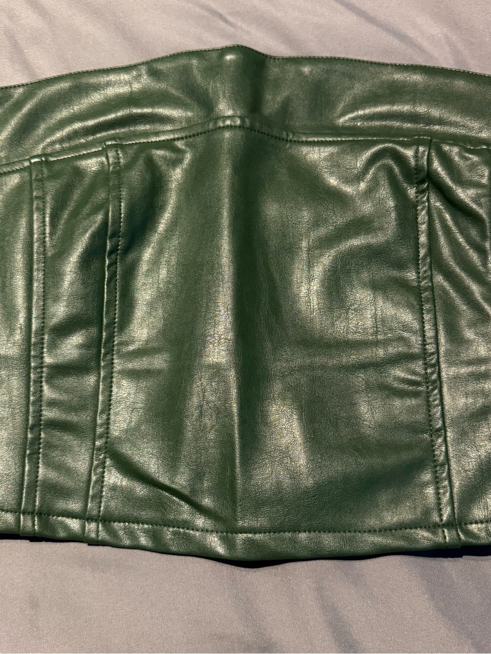 Le Lis Dark Green Faux Leather Strapless Bustier Jacket